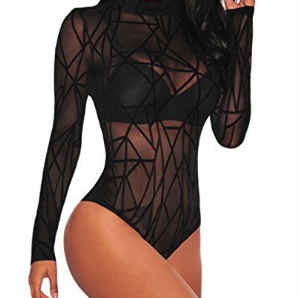 Mesh bodysuit turtleneck